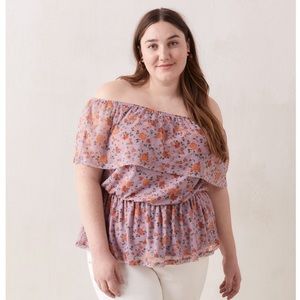 Addition Elle Printed Off-Shoulder Mesh Top
